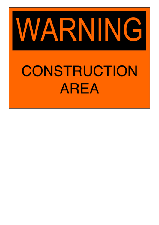 Construction Area Road Sign Template Printable pdf