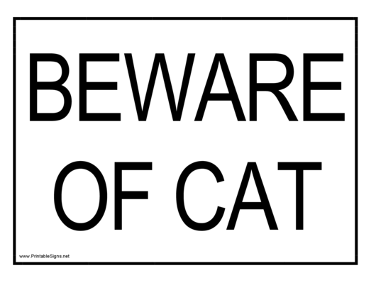 Fillable Beware Of Cat Sign Templates Printable pdf