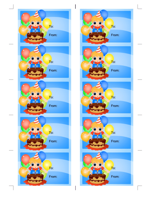 Birthday Gift Tag Template - Boy And Cake With Candles Printable pdf