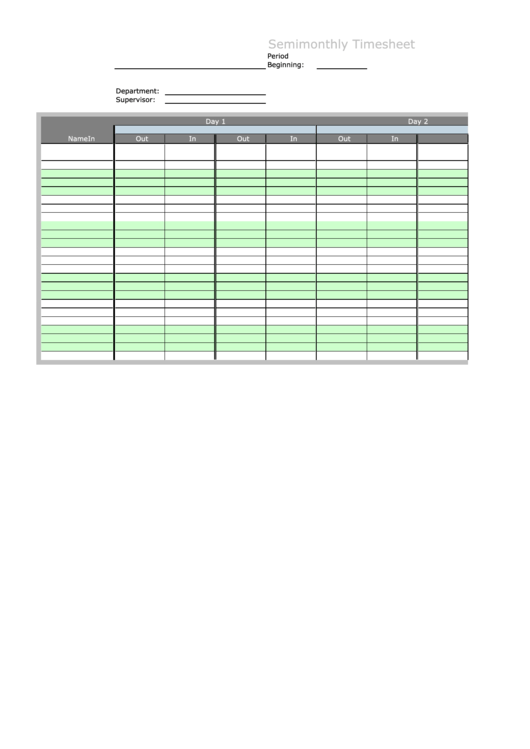 Semimonthly Timesheet Template