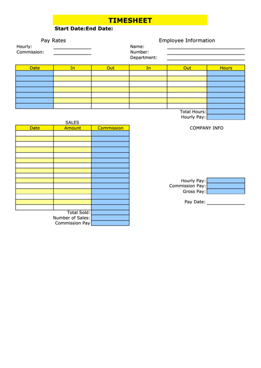 Weekly Timesheet Template With Commission Printable pdf