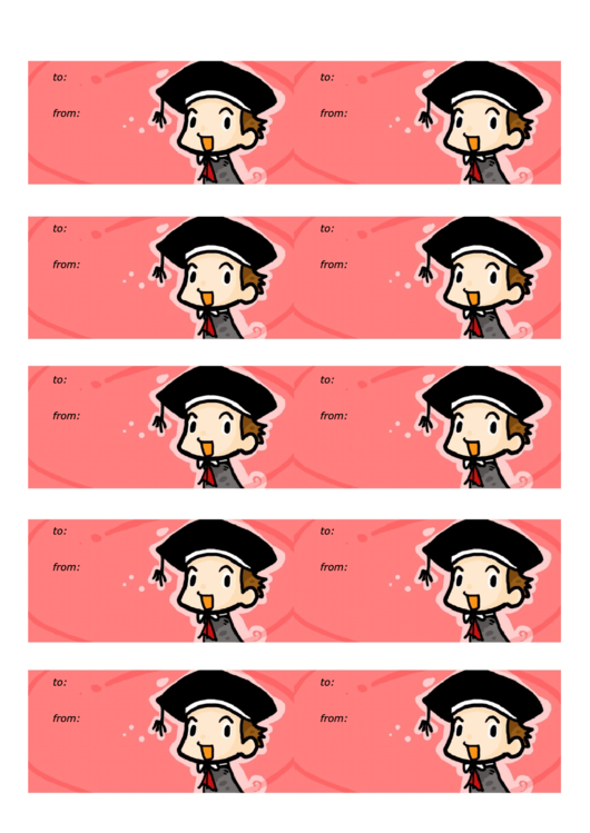 Graduating Boy In His Cap And Gown Grins On Pink Background Gift Tag Template Printable pdf