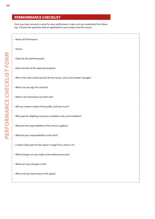Performance Checklist Printable pdf