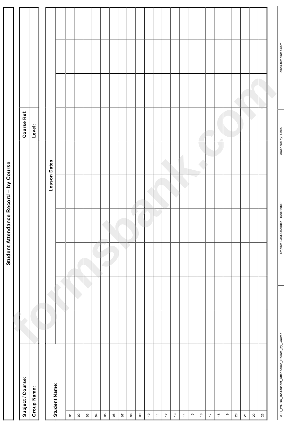 Student Attendance Record - By Course Template