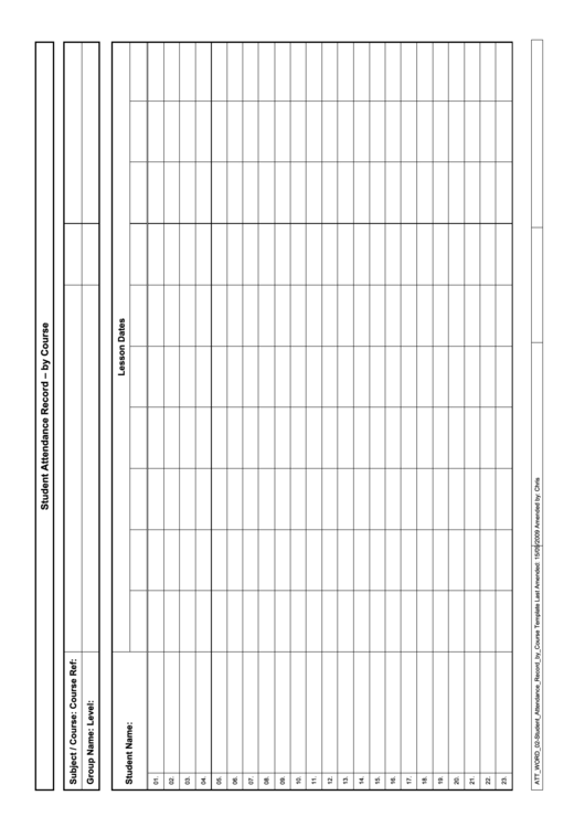 Student Attendance Record - By Course Template Printable pdf