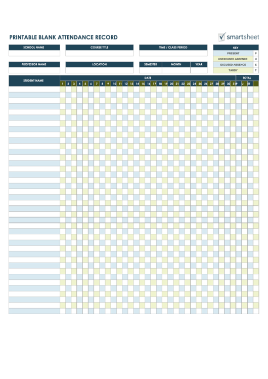 Fillable Blank Attendance Record Template Printable pdf