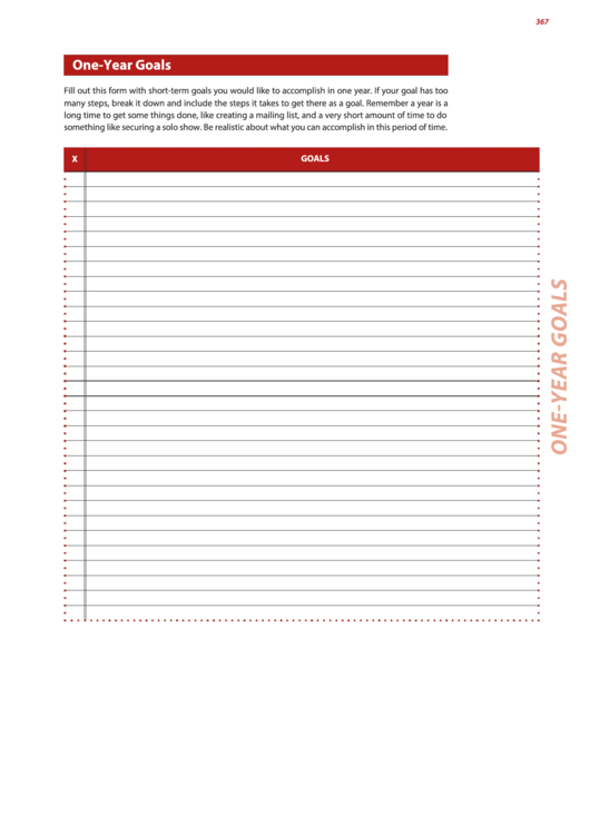 One Year Goals Template Printable pdf