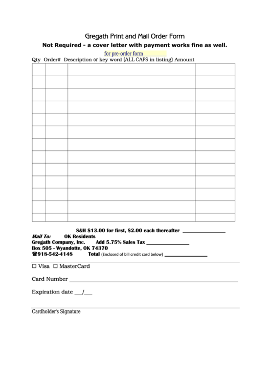 Gregath Print And Mail Order Form Printable pdf