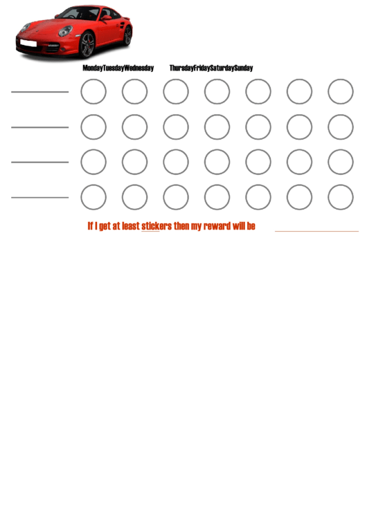 Fillable Racing Car Sticker Reward Chart Printable pdf