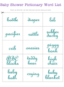 Baby Shower Pictionary Word List Template