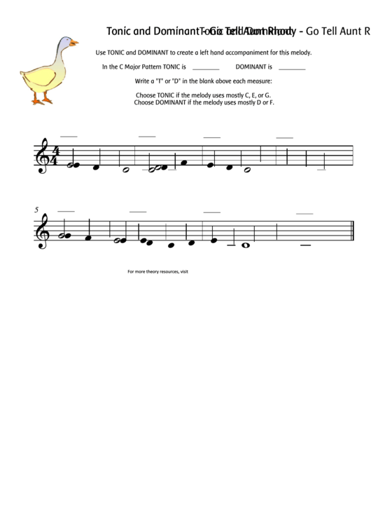 Tonic And Dominant - Go Tell Aunt Rhody Accompaniment Worksheet Template Printable pdf