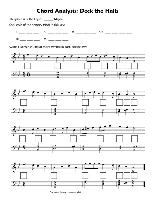 Deck The Halls Chord Analysis Music Worksheet Template Printable pdf