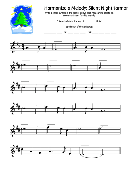 Silent Night Harmonize A Melody Worksheet Template Printable pdf