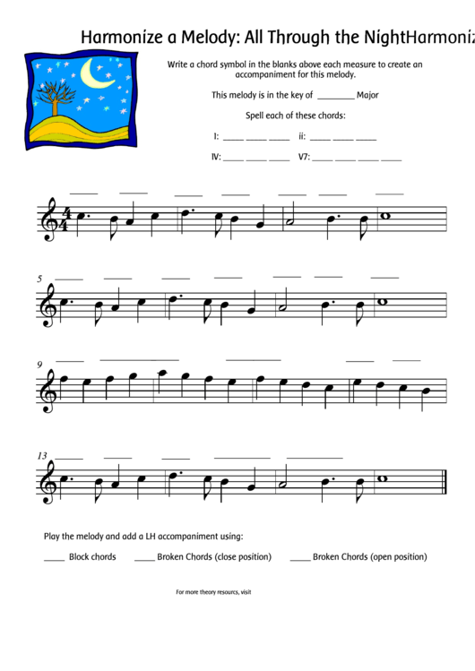 All Through The Night Harmonize A Melody Worksheet Template Printable pdf