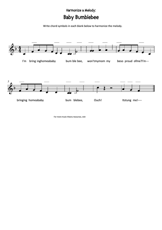 Baby Bumblebee Harmonize A Melody Worksheet Template Printable pdf