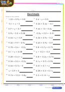 Solve For The Variable Decimal Worksheet Template With Answers Printable pdf