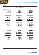 Find The Sum Decimal Worksheet Template With Answers
