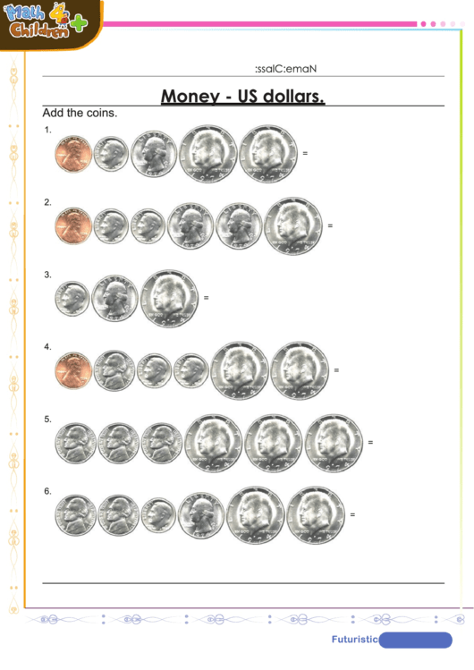 Add The Coins Money Worksheet Template With Answers Printable pdf
