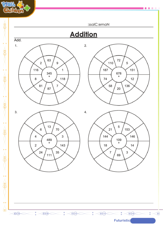 Circle Drill Addition Worksheet Template With Answers Printable pdf