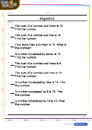 Number Problems Algebra Worksheet Template With Answers
