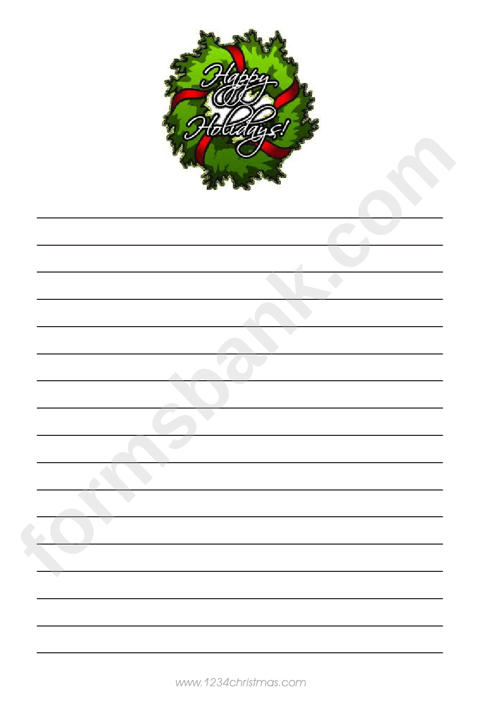 Happy Holiday Christmas Writing Paper Template