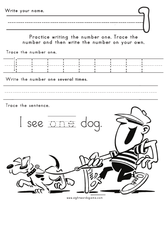 Number One Tracing Sheet Printable pdf