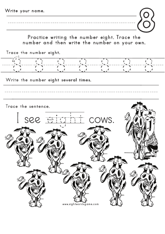 Number Eight Tracing Sheet Printable pdf