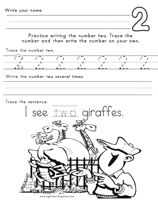 Number Two Tracing Sheet Printable pdf