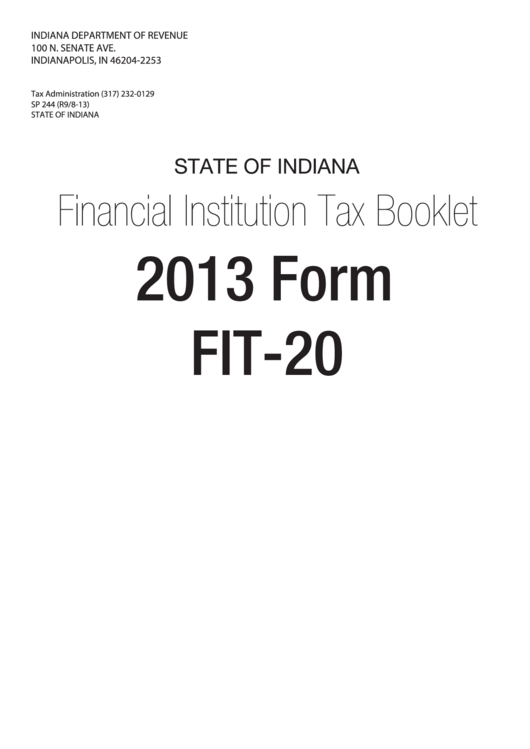 Form Fit-20 - Financial Institution Tax Booklet - 2013 Printable pdf
