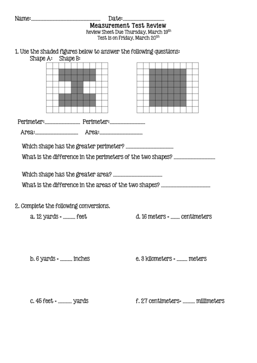 Measurement Review Worksheet Printable pdf