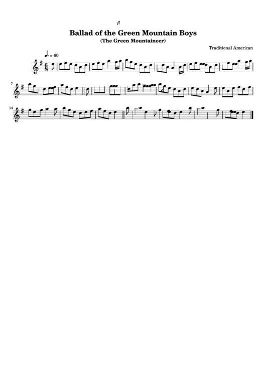 Ballad Of The Green Mountain Boys Flute Sheet Music Printable pdf
