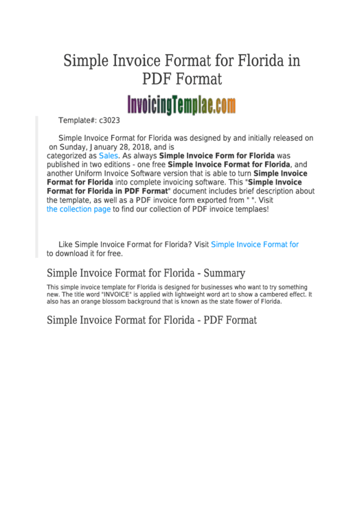 Florida Service Invoice Template Printable pdf