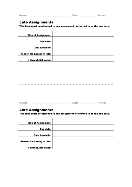 Late Assignments Form Printable pdf