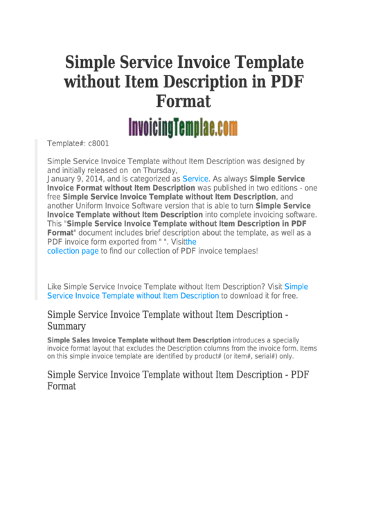 Simple Service Invoice Template Printable pdf