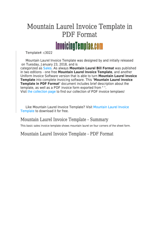 Mountain Laurel Invoice Template Printable pdf