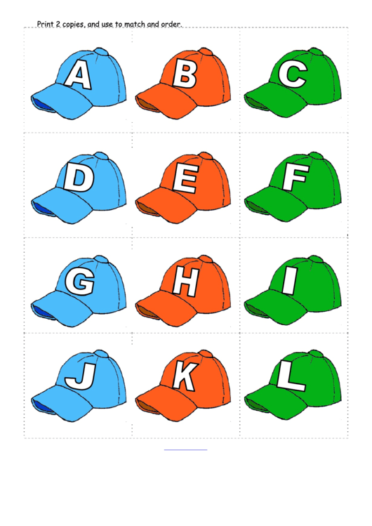 Baseball Hats Alphabet Match And Order Game Template