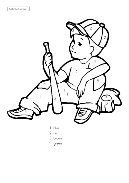 Boy With A Baseball Bat Color By Number Sheet Printable pdf