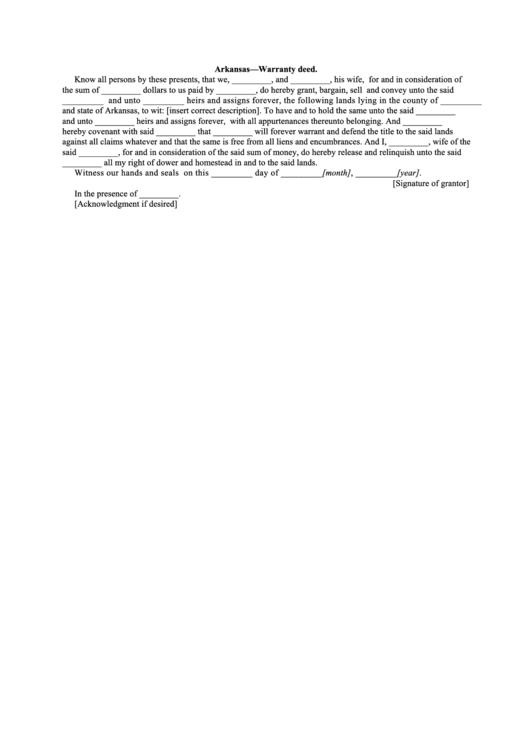 Arkansas Warranty Deed Template Printable pdf