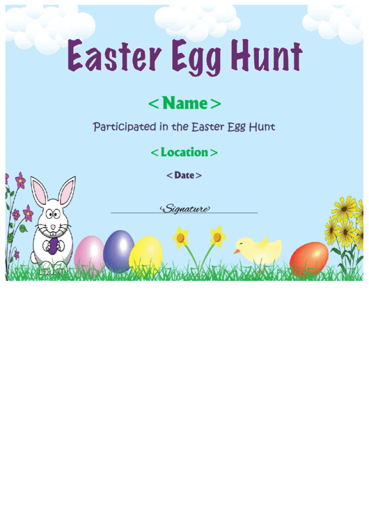Fillable Easter Egg Hung Certificate Template Printable pdf