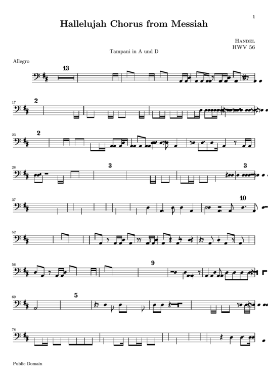 Hallelujah Chorus From Messiah Tampani In A And D Sheet Music Printable pdf
