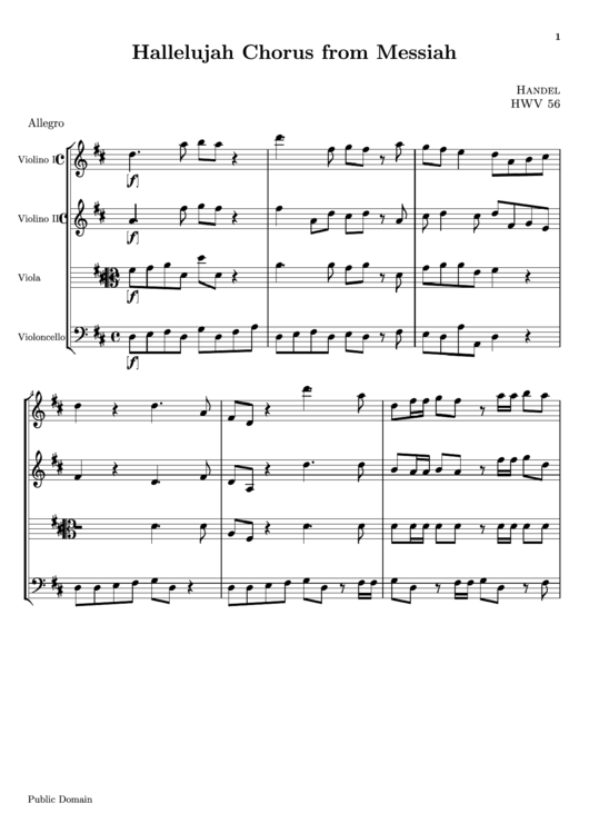 Hallelujah Chorus From Messiah Strings Part Sheet Music Printable pdf