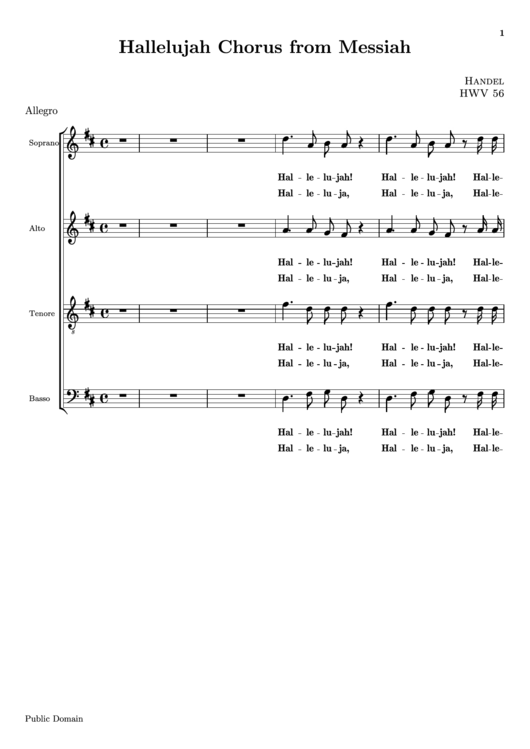Hallelujah Chorus From Messiah Choral Part Sheet Music Printable pdf