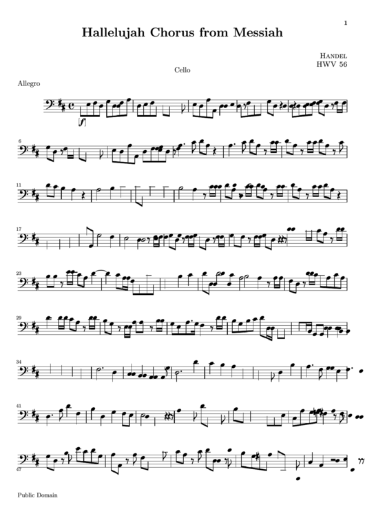 Handel - Hallelujah Chorus From Messiah Cello Sheet Music Printable pdf