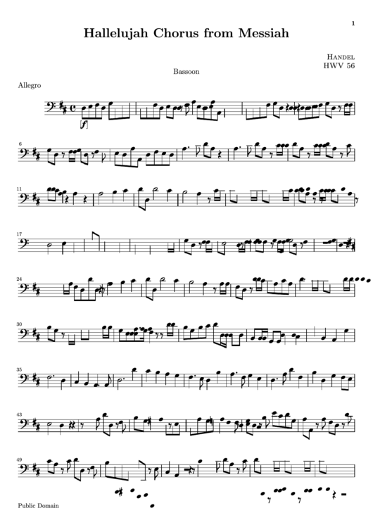 Hallelujah Chorus From Messiah Basson Part Sheet Music Printable pdf