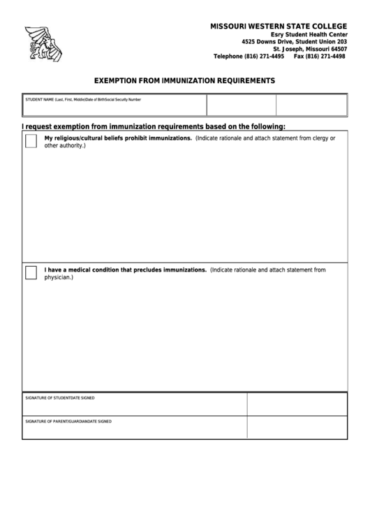 Exemption From Immunization Requirements Printable pdf