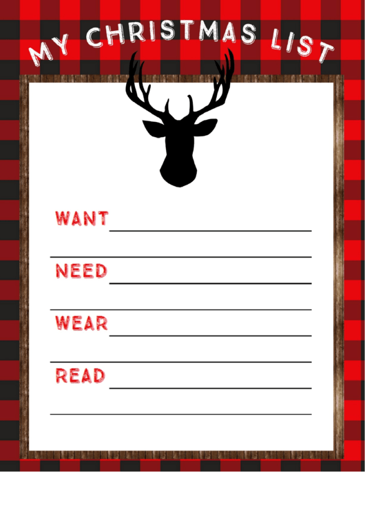 My Christmas List Template - Deer Printable pdf