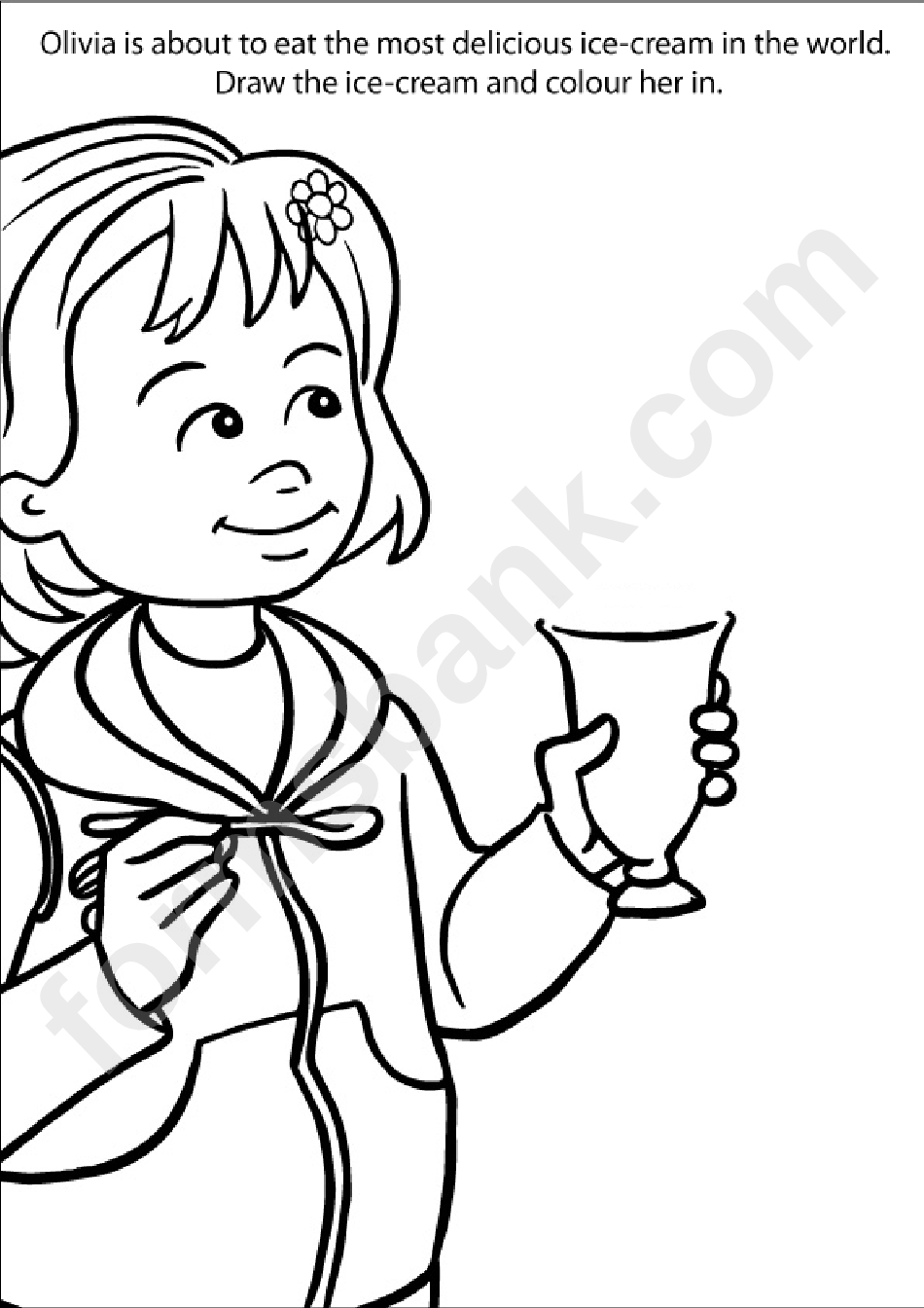 Olivia And Ice-Cream Coloring Sheet
