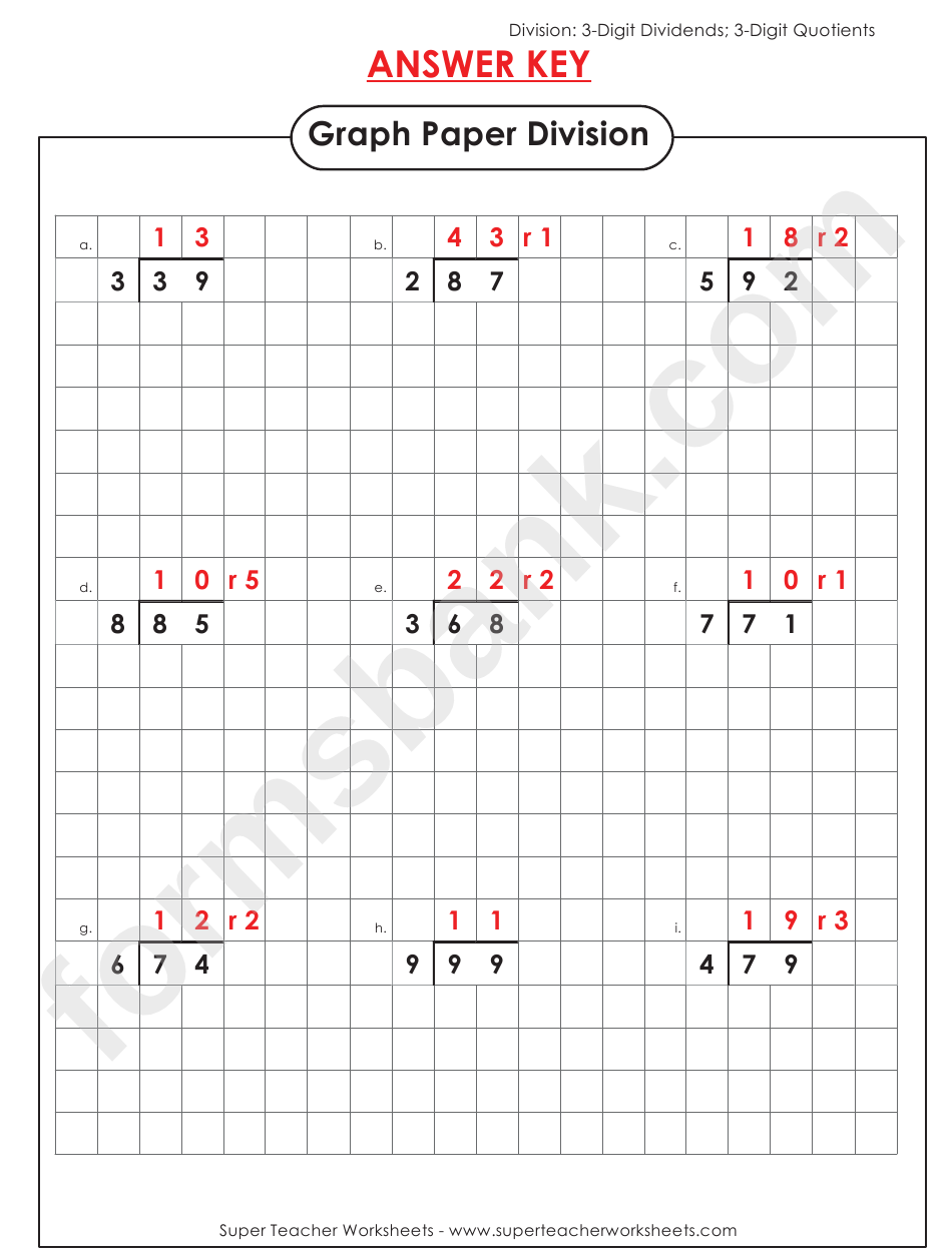 Graph Paper Division Worksheet With Answer Key