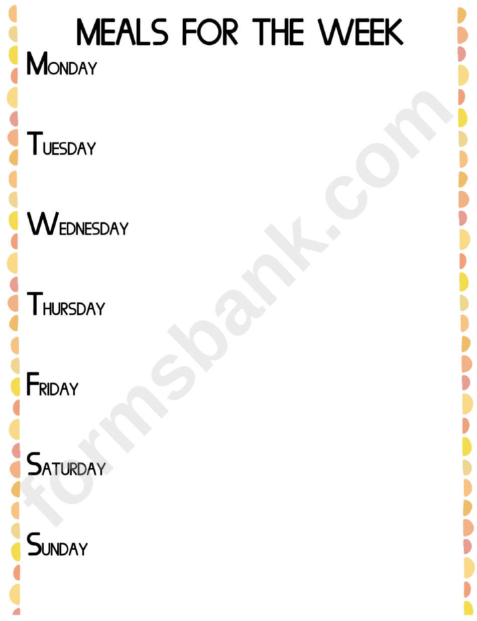 Meals For The Week Menu Template