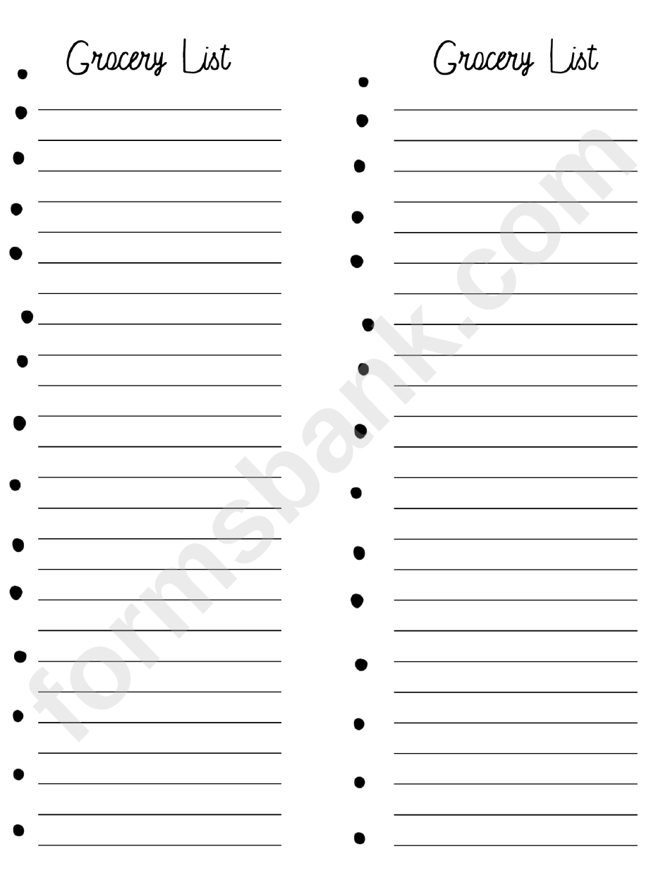 Bullet Grocery List Template